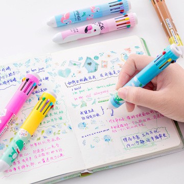 Bút Bi Bấm 10 Màu Hoạt Hình