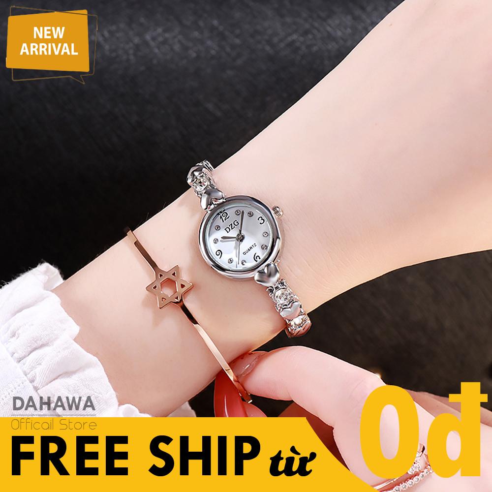 Đồng Hồ Nữ DZG D76, Đồng Hồ Quartz Thời Trang Nữ, Mặt Số Tròn, Dây Kim Loại Cao Cấp Họa Tiết Hình Trái Tim Phối Cườm Sang Trọng ( Bảo Hành 6 Tháng)