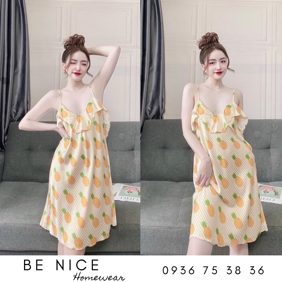 Váy lụa 2 dây mặc nhà cổ bèo xinh
