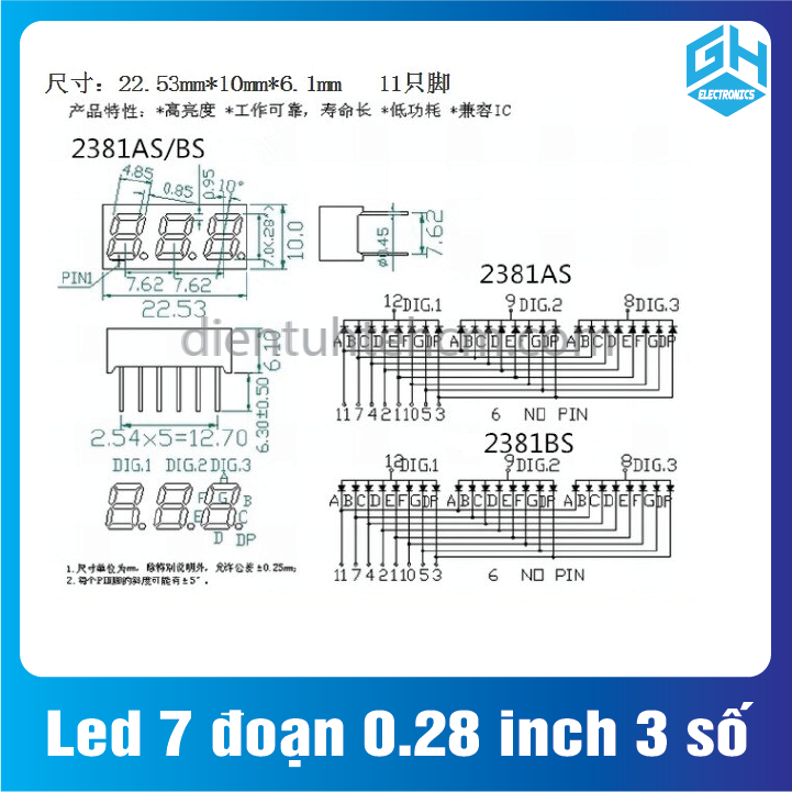 Led 7 đoạn 0.28 inch 3 số màu đỏ(set 2 con)