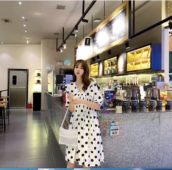 [HCM]ĐẦM BẦU VÁY BẦU CÔNG SỞ CHẤM BI ĐEN