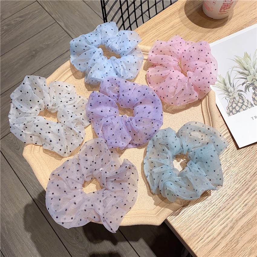 [HCM]Cột (buộc) tóc scrunchies Voan Chấm Bi xinh xắn