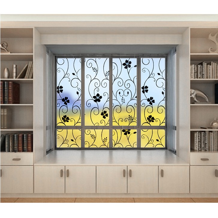 Decal giấy dán kính hoa dây đen khổ rộng 45cm