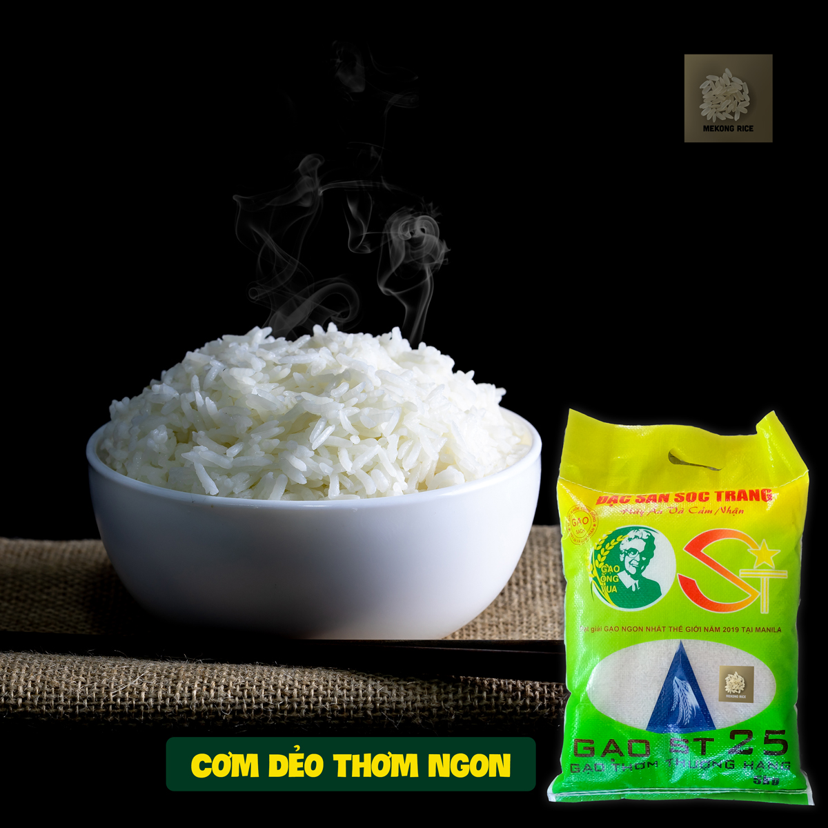 Gạo ST25 dẻo thơm ngon cơm bao bì mới