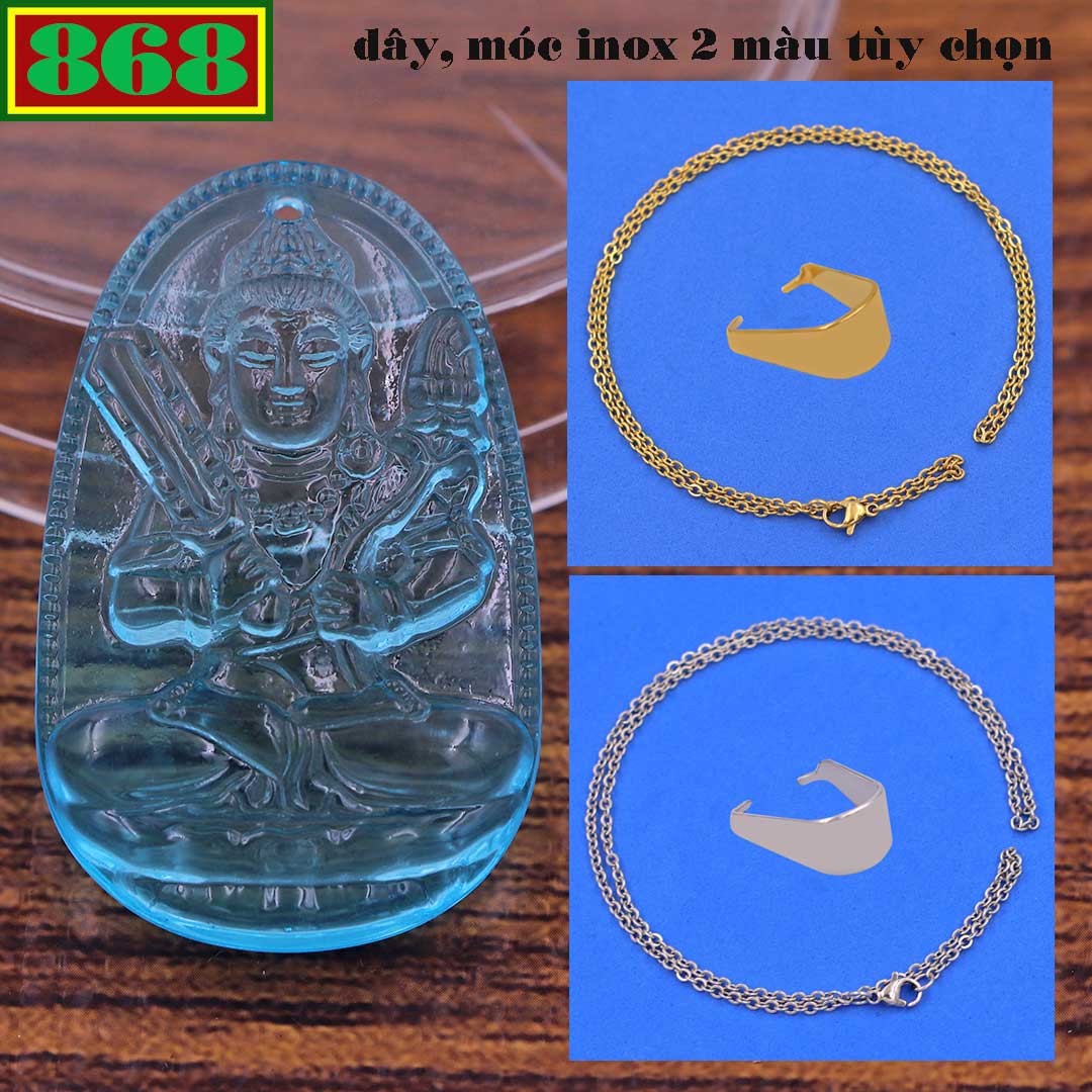 Pendant nowhere Tibetan bodhisattva crystal blue sea 3.6 cm attached necklace stainless steel necklaces + hook stainless steel, buddha the par, pendant feng shui