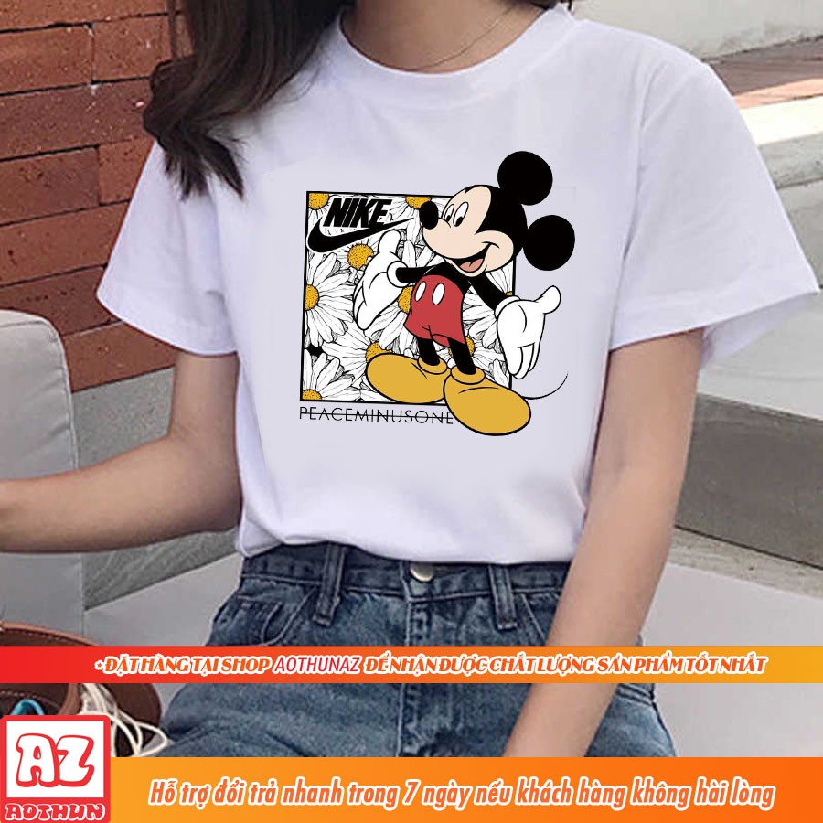 Áo thun thái nam nữ in hình chuột mickey hoa cúc trắng peaceminusone m2624