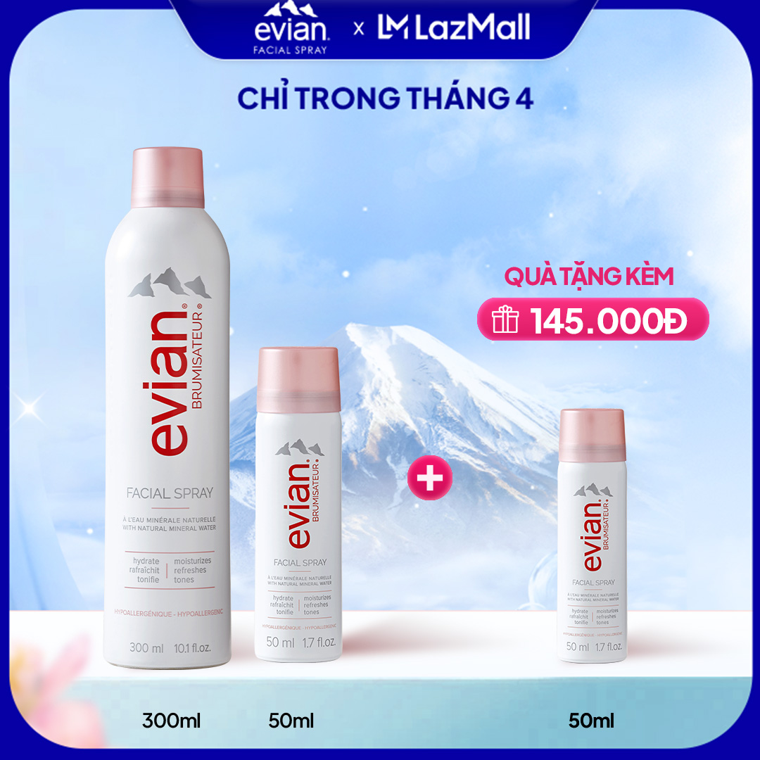 [DATE 2/2027] Combo 2 xịt khoáng cấp ẩm và làm dịu da Evian 300ml + 50ml