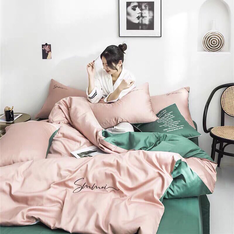 BỘ GA GỐI COTTON LỤA SMMOI CAO CẤP 4 MÓN GA GỐI VÀ VỎ CHĂN LỒNG RUỘT NHIỀU  MÀU SẮC LỰA CHỌN