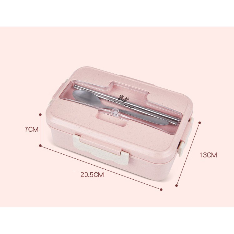 Khay Cơm Lúa Mạch 3 Ngăn Tặng Kèm Thìa Và Đũa inox