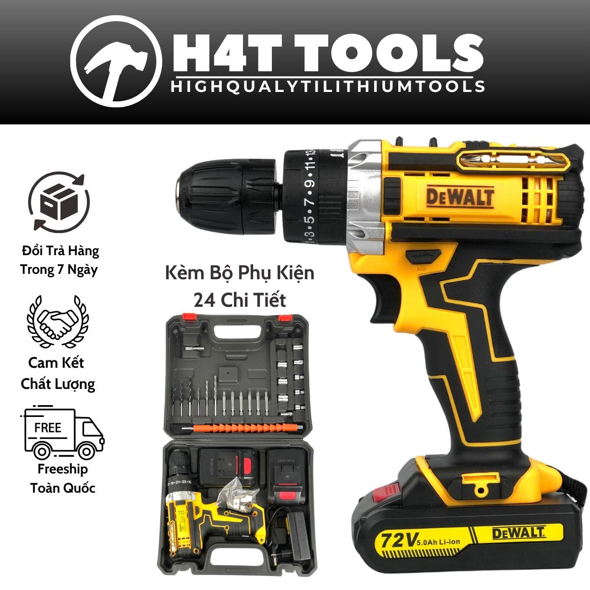  Máy khoan pin Dewalt 72v chính hãng nhập ngoại  máy khoan cầm tay 3 chức năng có búa tặng kèm phụ kiện 24 chi tiết 