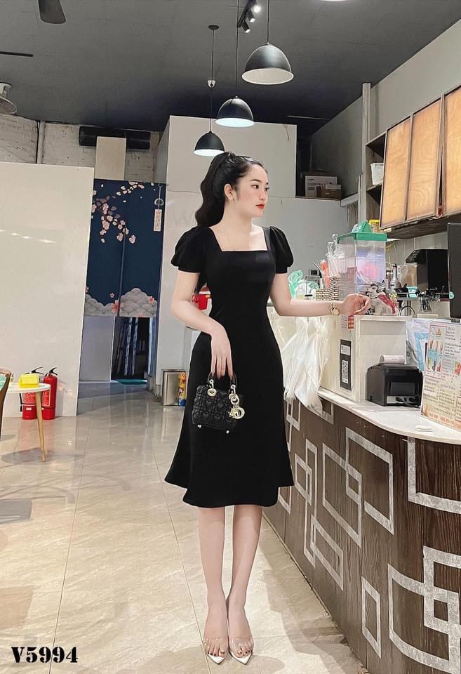 Đầm Lụa Trắng Dáng Dài Tiểu Thư Midi Lái Đuôi Cá - Váy Dự Tiệc Cưới Cổ Vuông Ulzzang