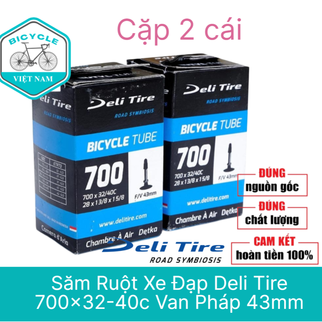 Cặp 2 cái săm ruột xe đạp deli tire 700x32-40c van pháp 43mm