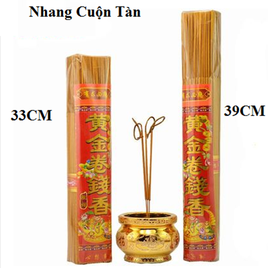 Nhang Thần Tài cuộn tàn vòng xu  (300-350 nén ) 33cm, 39cm - Tàn cuộn nhủ vàng