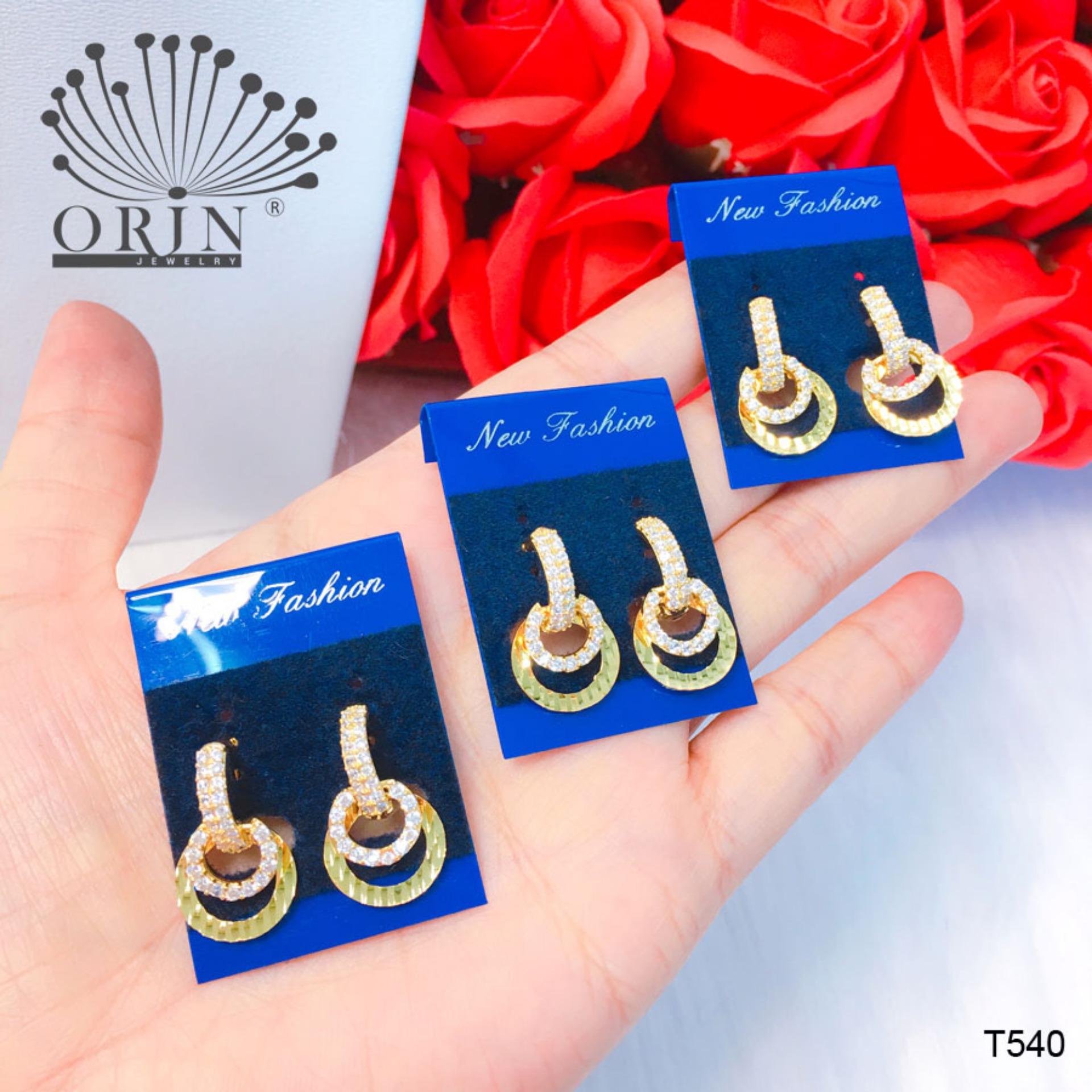 [Hoàn tiền 20%] Bông tai thời trang nữ 2 lớp tròn đính đá thiết kế cao cấp Orin T540 - Long Tien