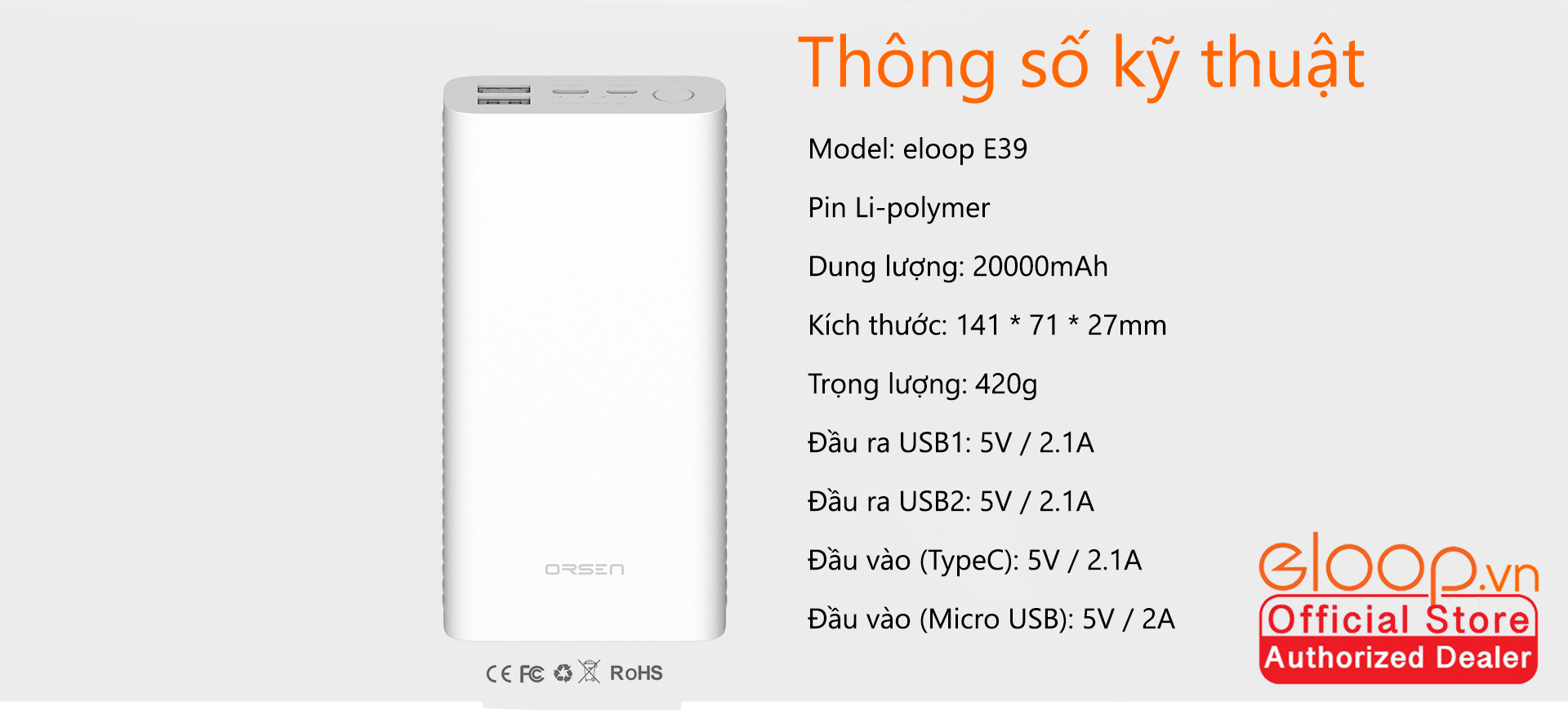 Pin Sạc Dự Phòng ELOOP E39 20.000mAh - Hãng Phân Phối Chính Thức