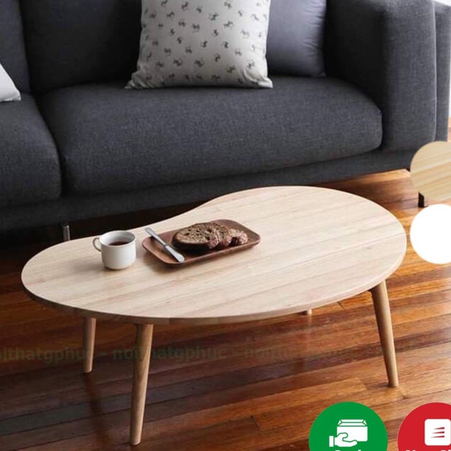 Bàn Sofa Gỗ Hình Hạt Đậu Chân Gỗ Tự Nhiên