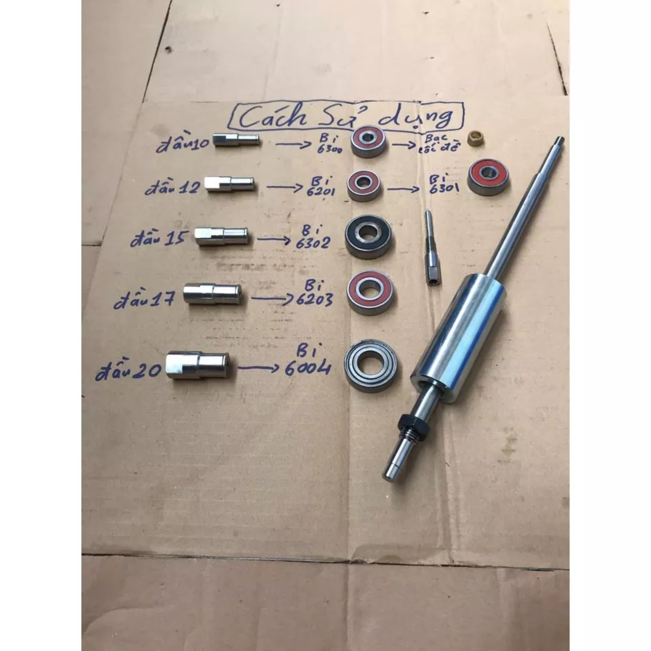 Cảo giật bạc đạn xe máy 6 đầu 100% Inox (vam bi âm)