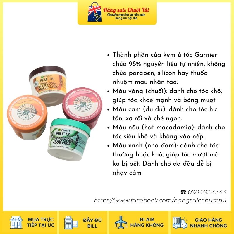 Ủ tóc Garnier Fructis Hair Food [Hàng nội địa Úc - đủ bill]