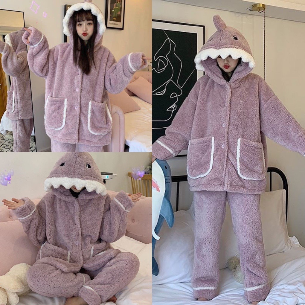 (ẢNH THẬT) Bộ ngủ lông CÁ MẬP MŨ RĂNG CƯA tím cute, bộ ngủ lông cừu nữ, Bộ lông nữ hàn quốc, AMELIA, Bộ pijama nữ, bộ lông nữ, áo lông nữ, bộ ngủ lông cừu u0lzzang, bộ ngủ lông unisex, bộ ngủ nữ dễ thương, sét bộ đồ nữ