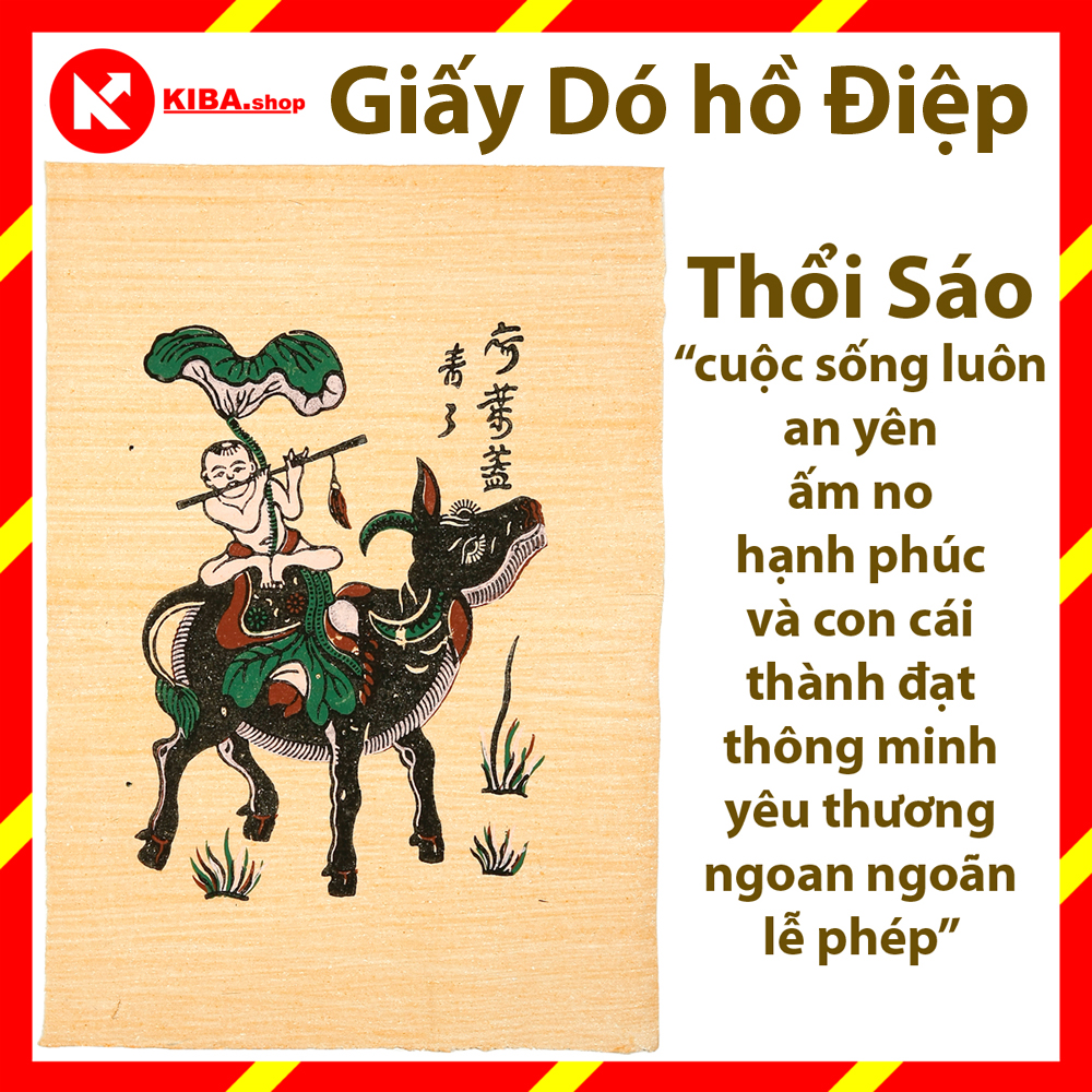 Tranh Đông Hồ - Bức Chăn trâu thổi sáo - không kèm khung tranh (kích thước 26x37) Dong Ho folk paintings - Viet Nam national cultural heritage