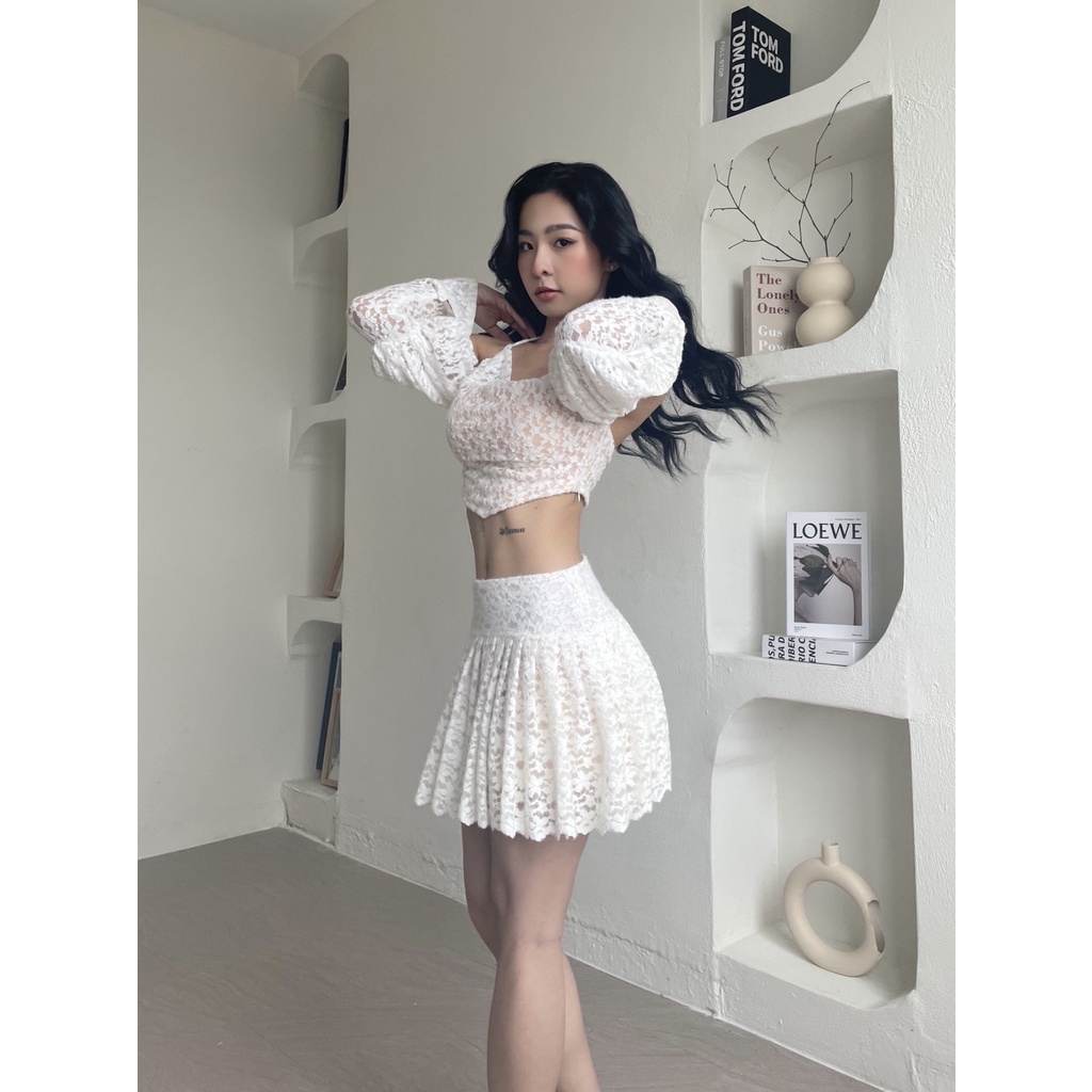 Áo tay bồng cổ đỗ hoa và váy MELTED - Tipblu