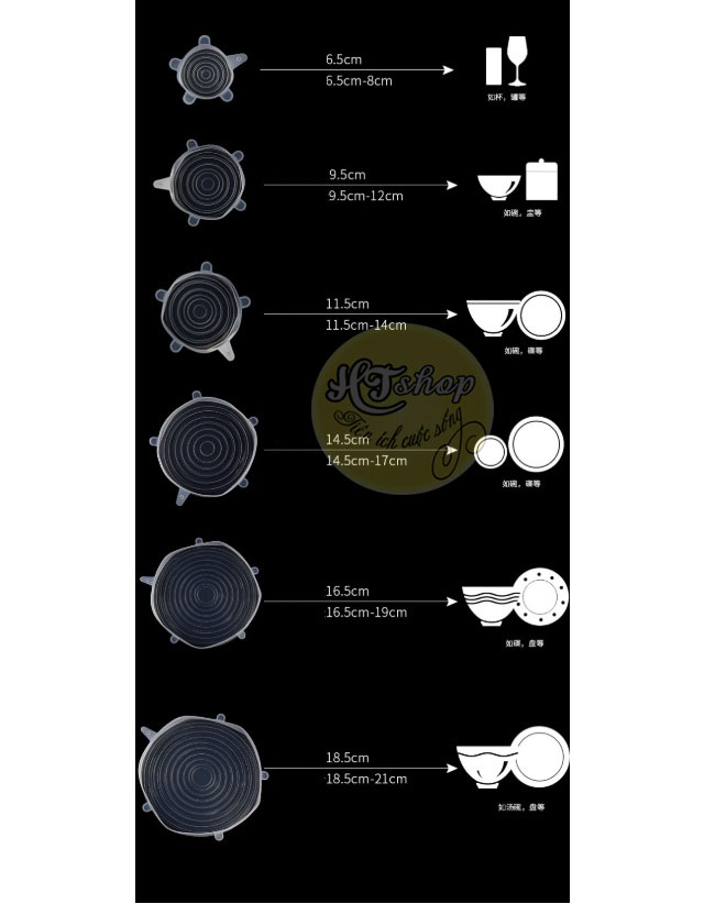 BỘ 6 NẮP SILICON ĐẬY, BỌC BÁT, ĐĨA, CHÉN