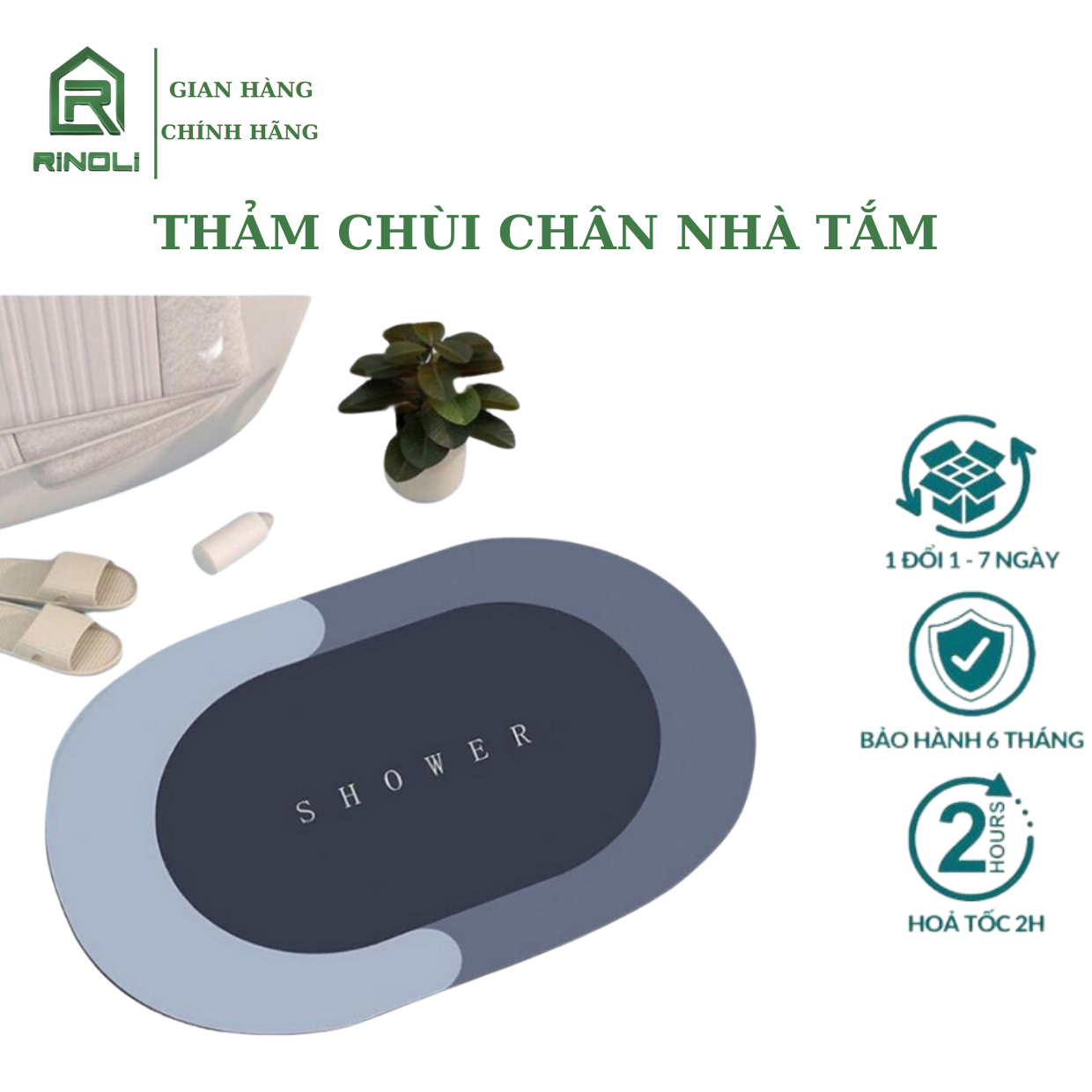 Thảm chùi chân nhà tắm silicone RINOLI siêu thấm hút , nhanh khô