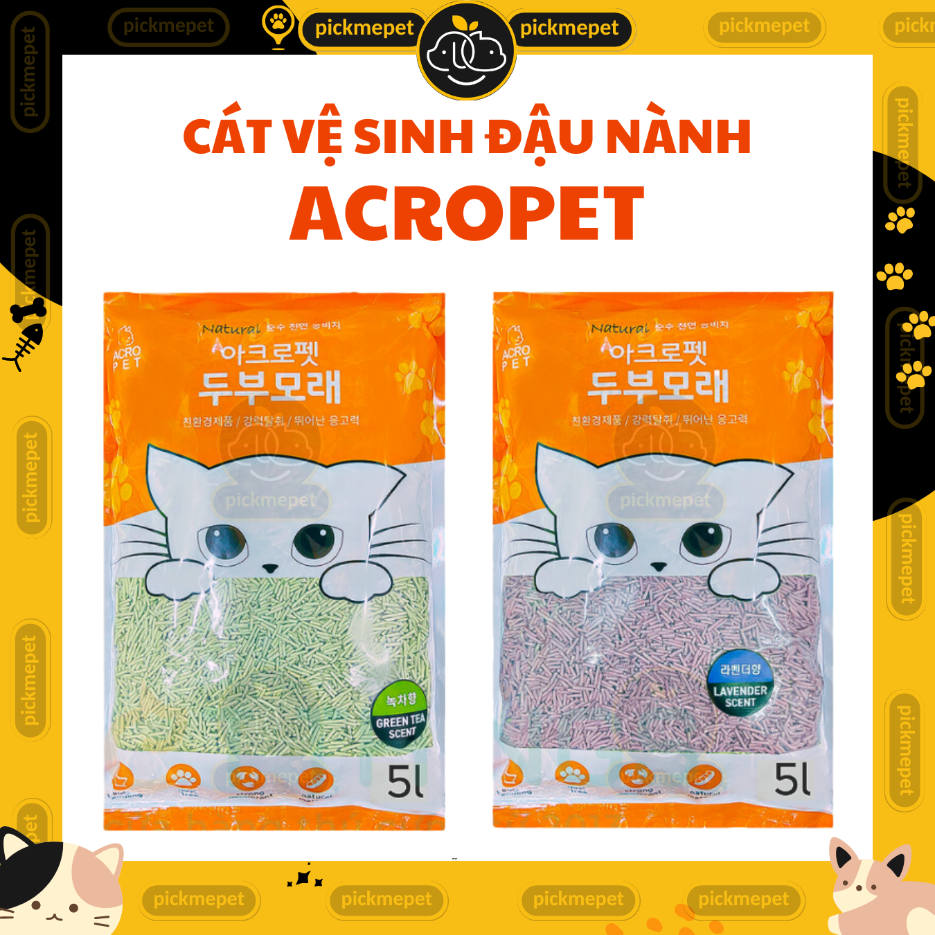 CÁT VỆ SINH ĐẬU NÀNH ACROPET 5L – CHO MÈO