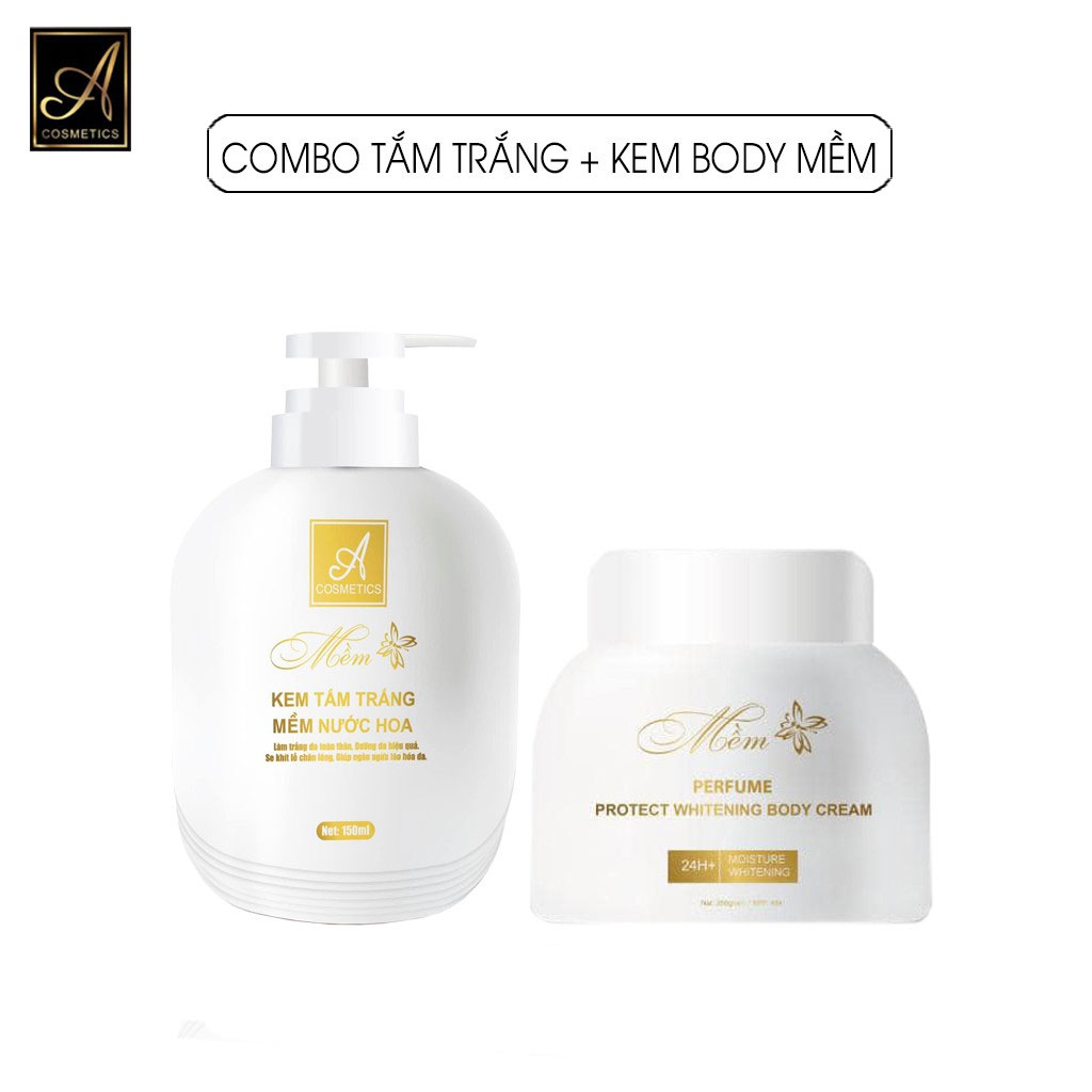 Combo Kem Tắm trắng và Kem Dưỡng Da Body Mềm Phân Tử Nước A Cosmetics Chính Hãng
