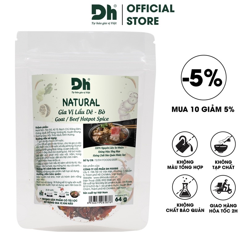 Gia vị lẩu dê bò Natural Dh Foods gia vị nguyên liệu hoàn hảo nấu lẩu dê
