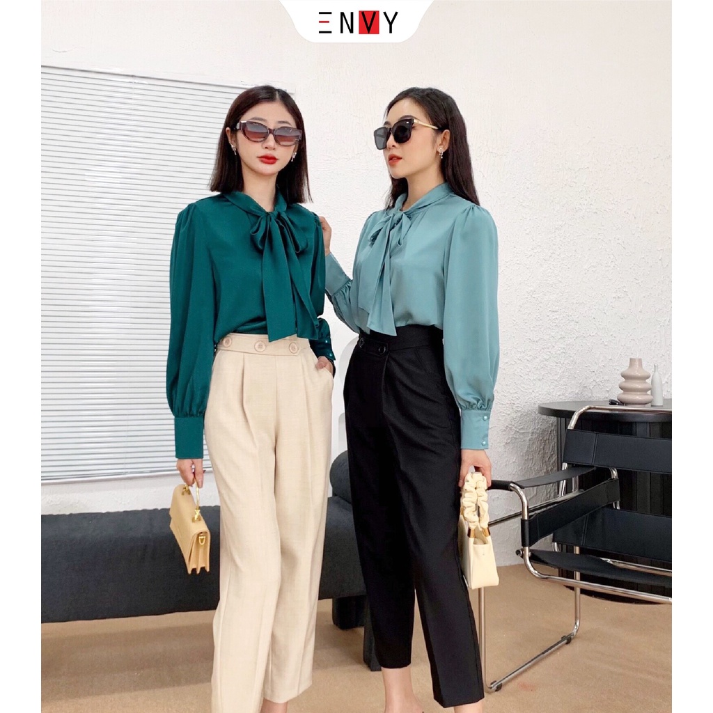 Áo sơ mi công sở nữ cột nơ ENVY S224 chất lụa dày