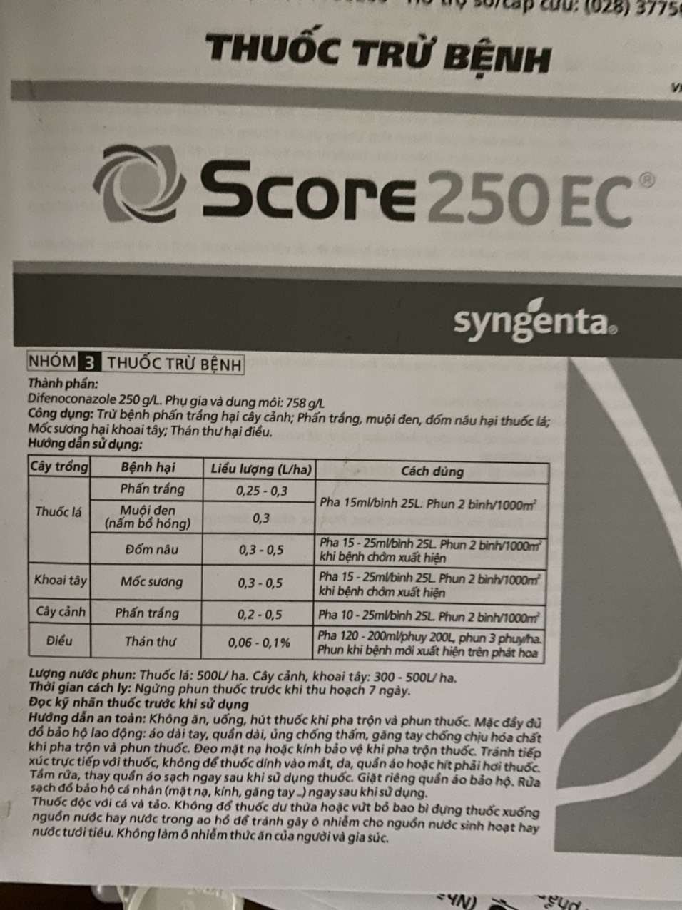 Thuốc trừ nấm bệnh Score250 EC chai 50ml