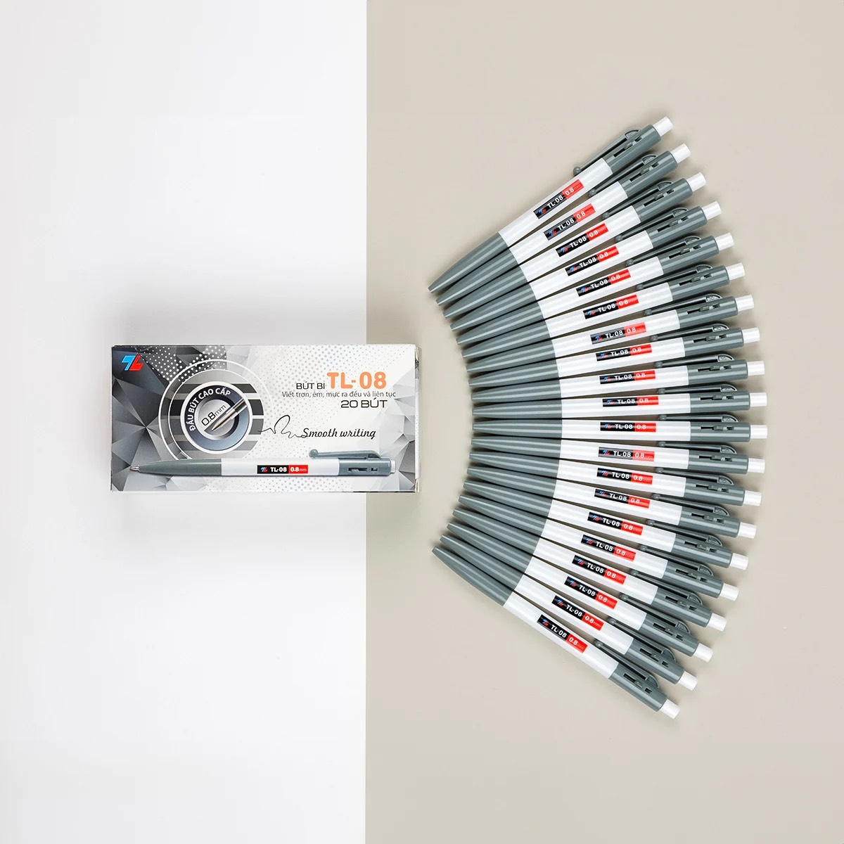 Hộp 20 cây Bút Bi Thiên Long TL08 ( xanh, đỏ, đen ) ngòi 0.8mm