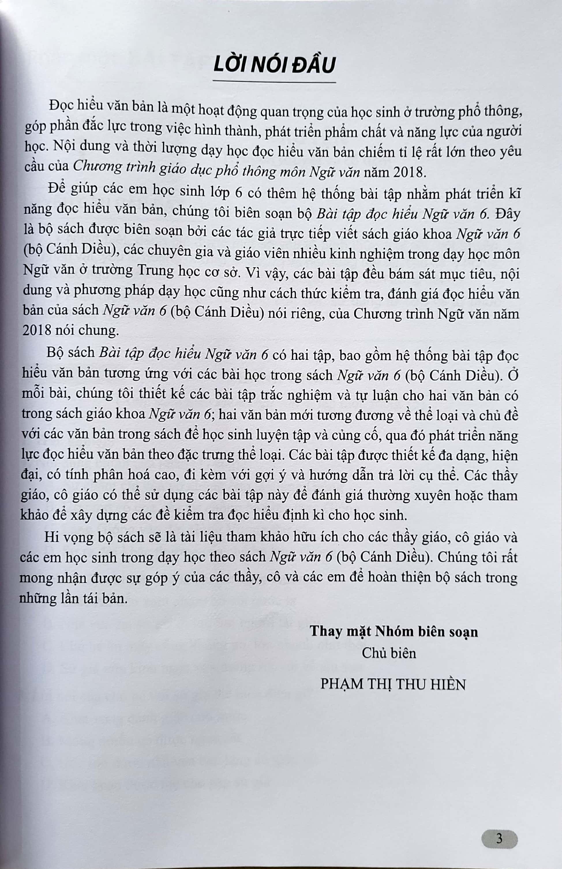 Sách - Bài tập đọc hiểu Ngữ văn 6 - Cánh Diều