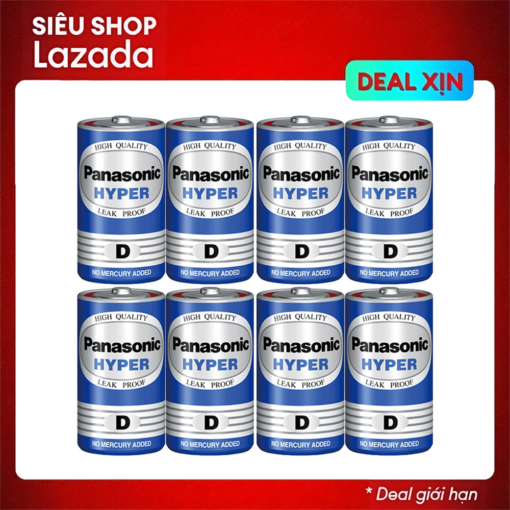 Bộ 8 pin D - Panasonic R20UT (xanh), dùng cho bếp gas, đèn pin, docking stations, hệ thống âm thanh lớn, đài cỡ lớn
