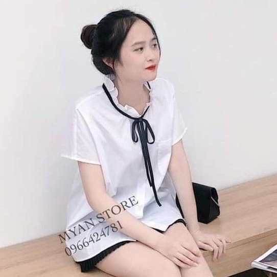 Áo sơ mi trắng cộc nơ nhỏ nữ sinh cá tính