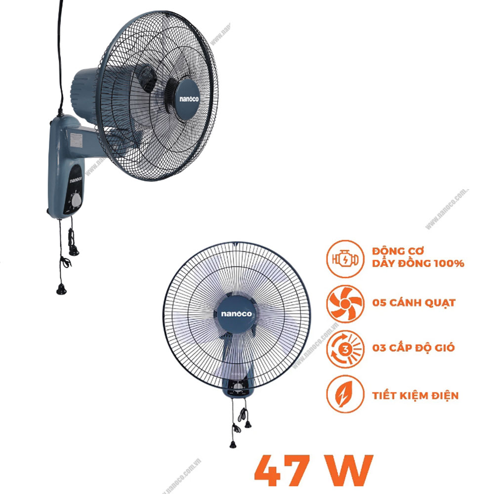 QUẠT TREO TƯỜNG NANOCO NWF1604G  2 DÂY