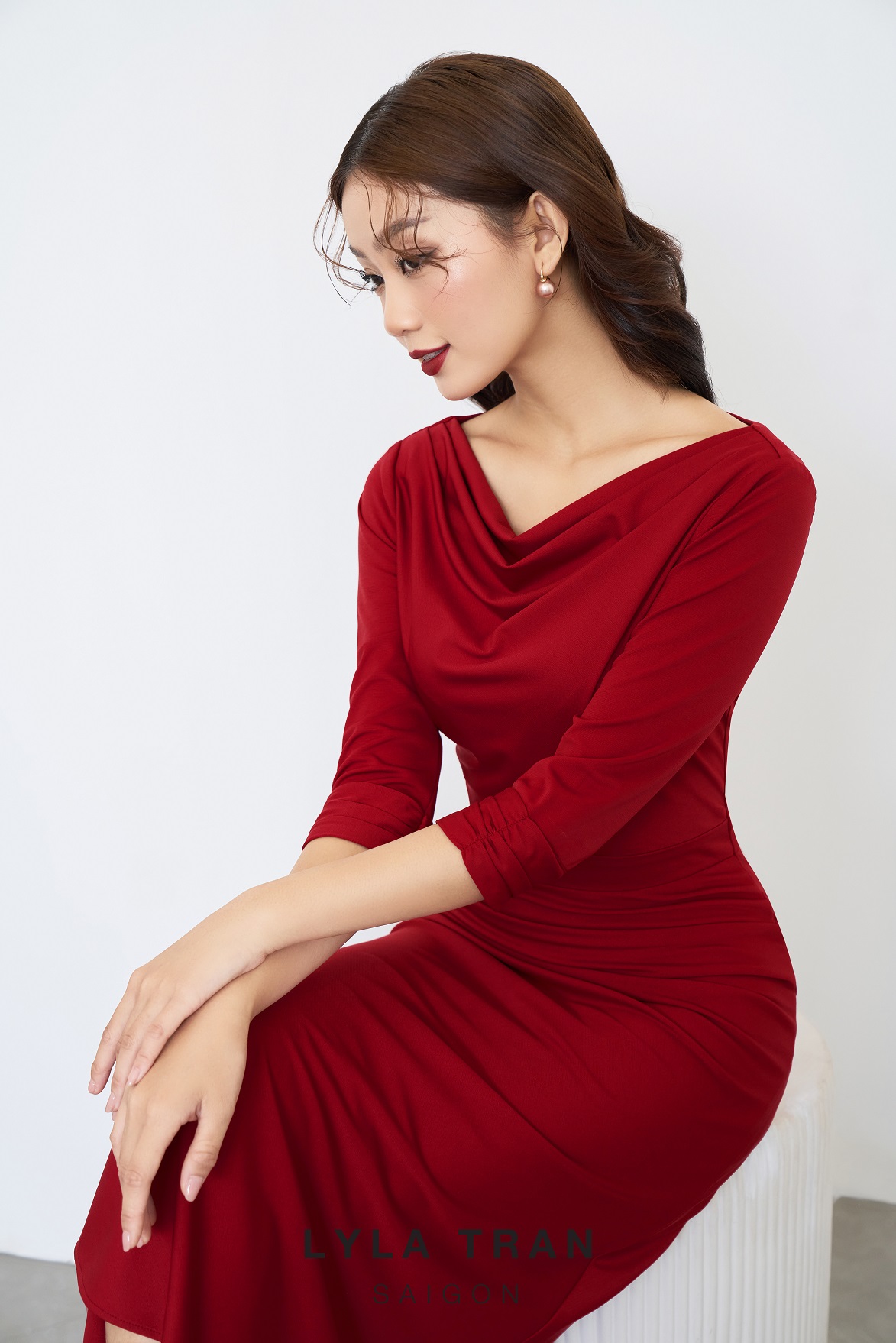 ĐẦM CỔ ĐỔ TAY LỬNG PHOM A THANH LỊCH (EVAN DRESS)