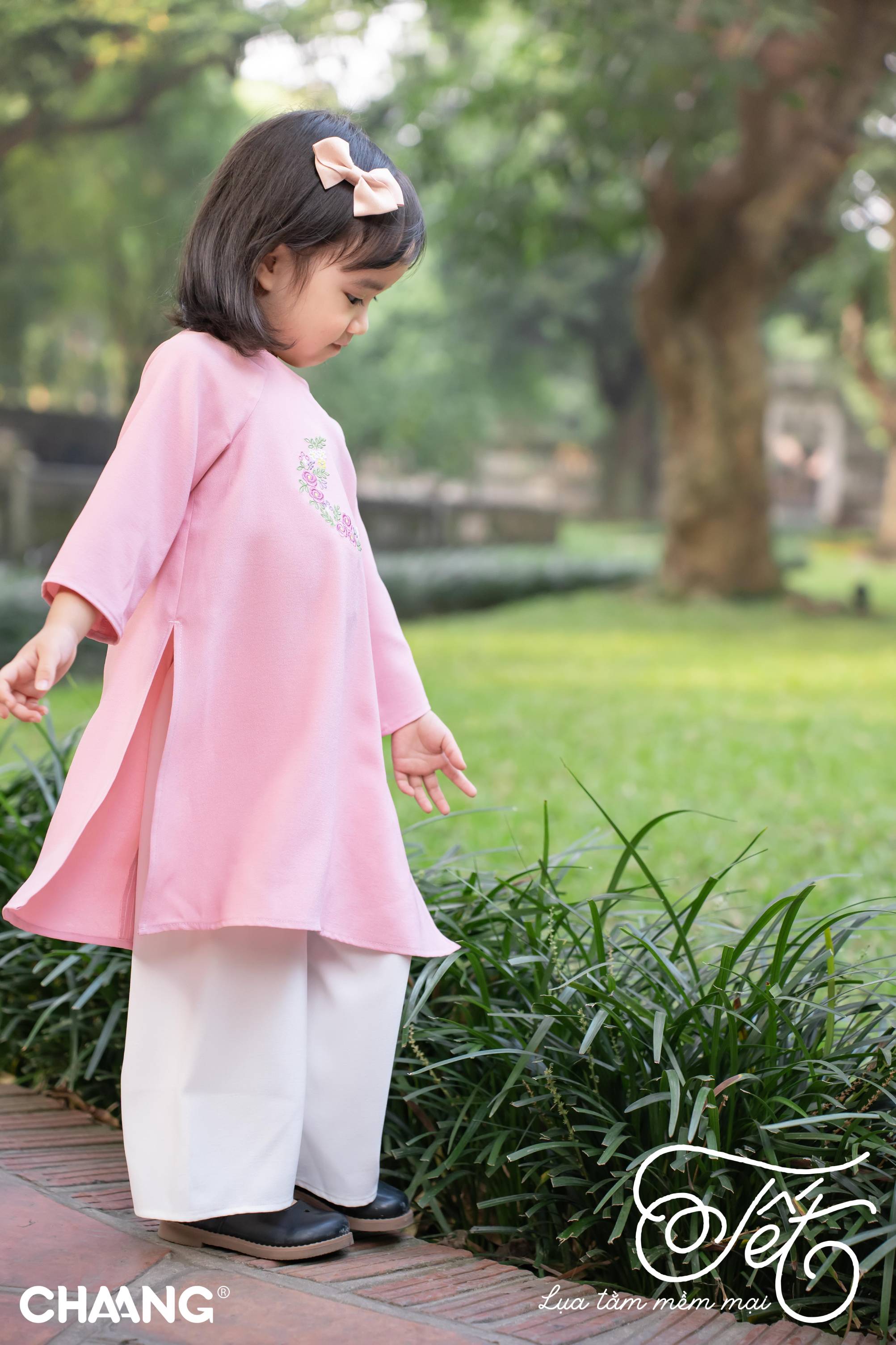 [CHAANG] Bộ áo dài bé gái Chaang hồng
