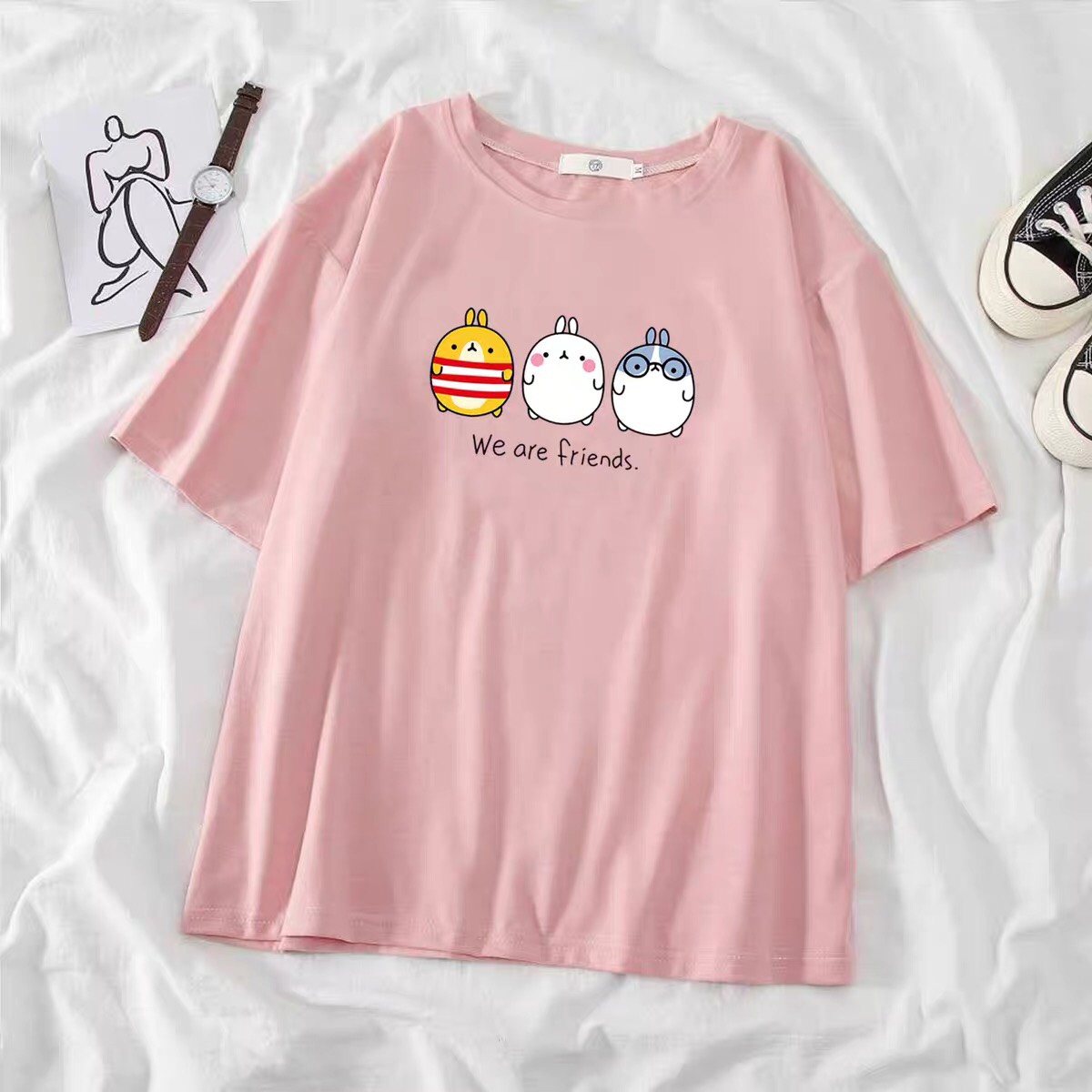 QUẦN ÁO NỮ, SET ÁO 3 CHÚ GÀ IN HÌNH 5D KÈM QUẦN BOM BÓ GẤU CỰC CUTE