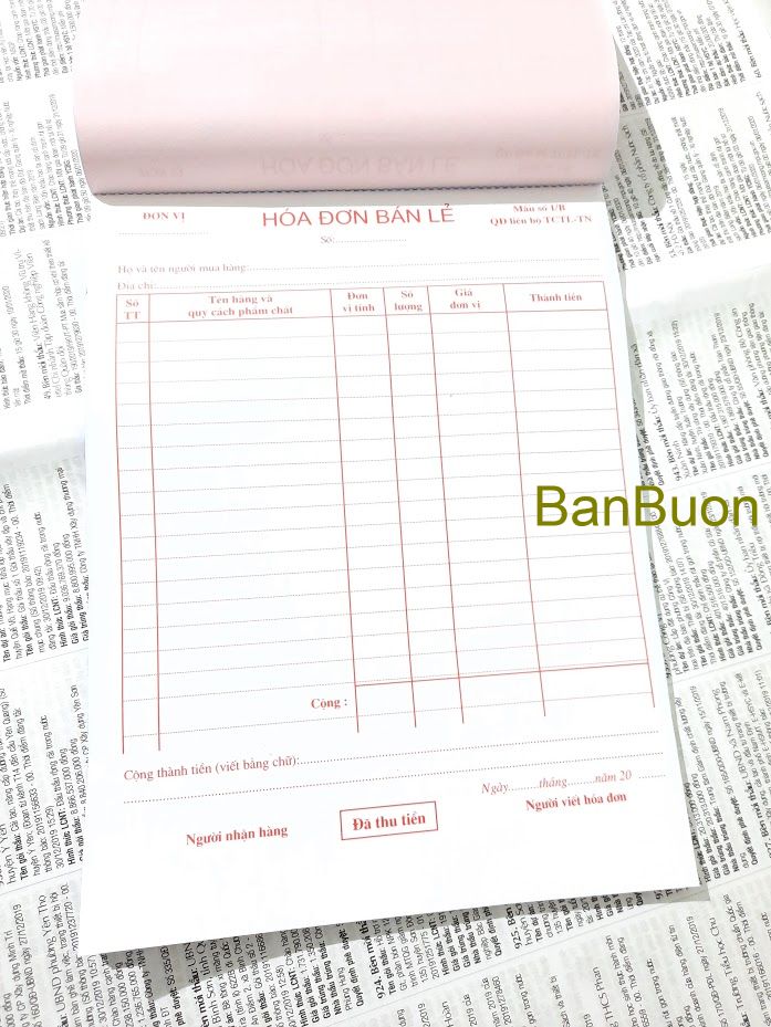[ Giá Sỉ ] 5 Quyển hoá đơn bán lẻ 2 Liên A4