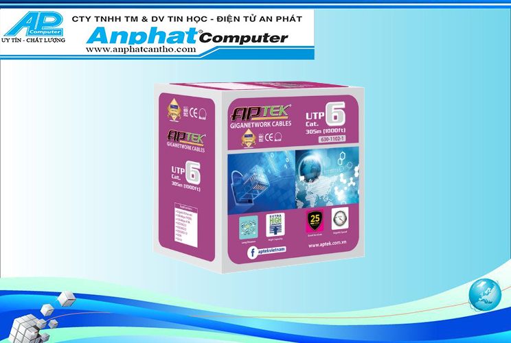 Thùng cáp mạng aptek cat 6e utp 305m - hàng chính hãng - bảo hành 1 tháng