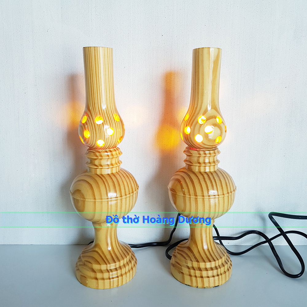 Đèn thờ gỗ cao 30cm - Đèn trang trí bàn thờ