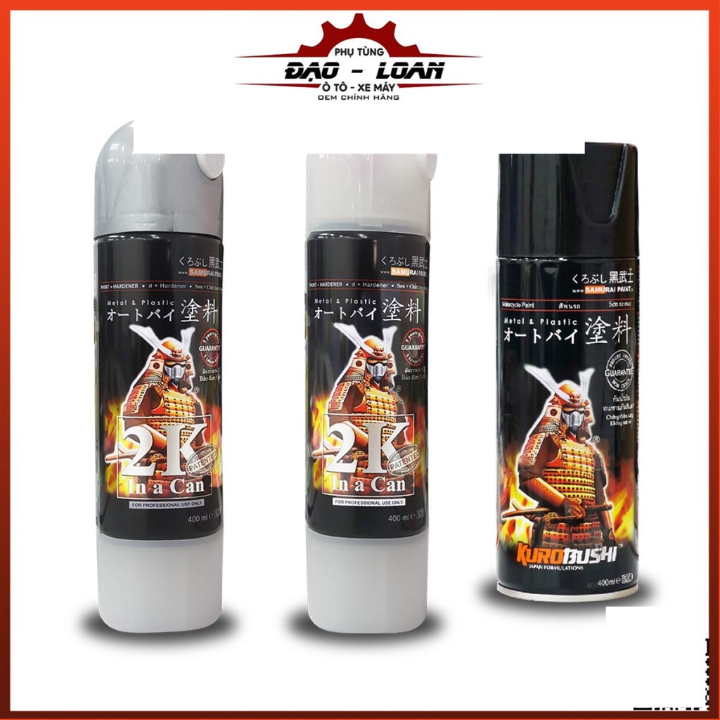 Combo cao cấp Sơn Samurai, sơn xịt xe máy màu trắng 2/102 (Lót: 2K04, Màu Trắng 2/102, Phủ: 2K01)