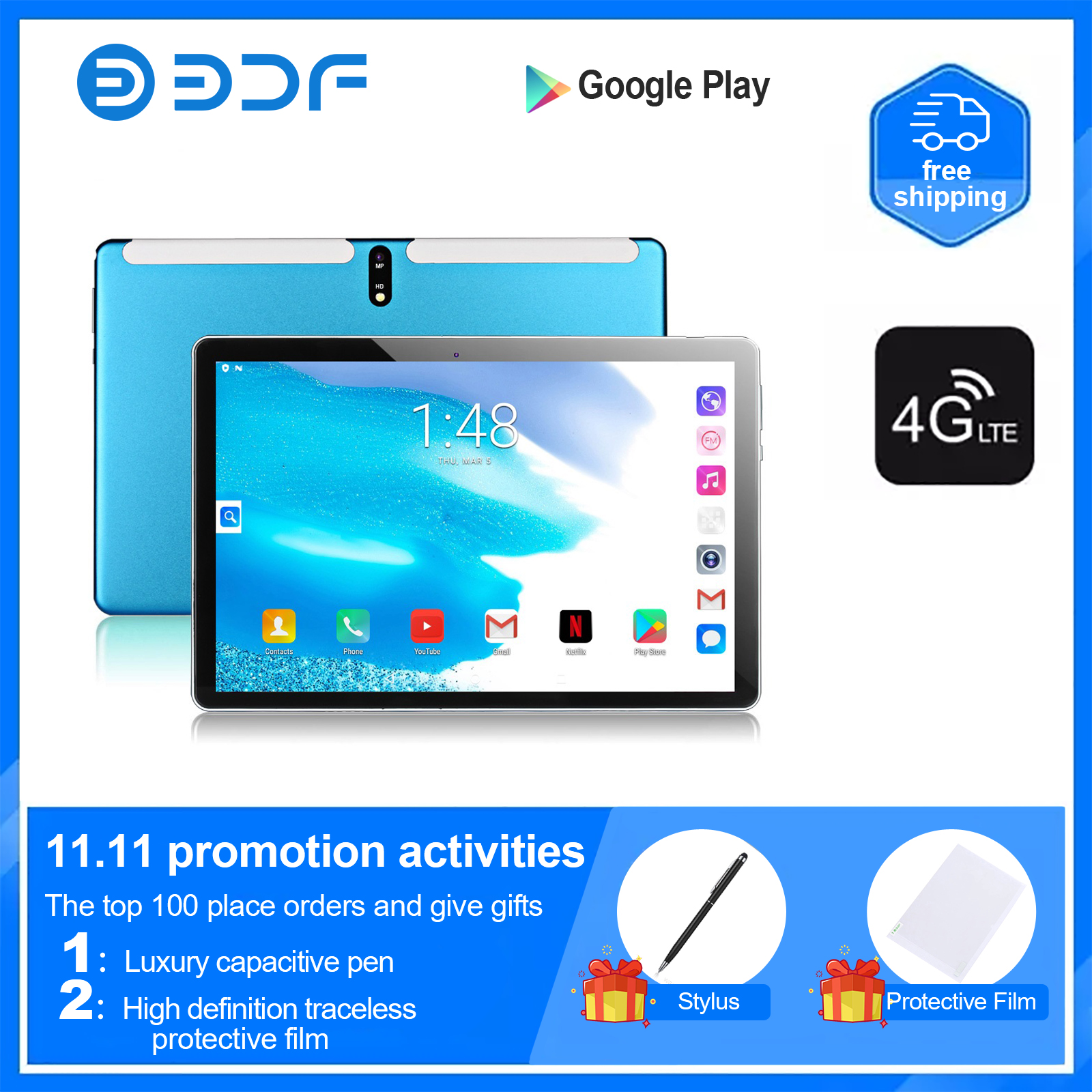Máy Tính Bảng Android BDF BDF HD Máy Tính Bảng Android 10.0 OS 10.1 Inch