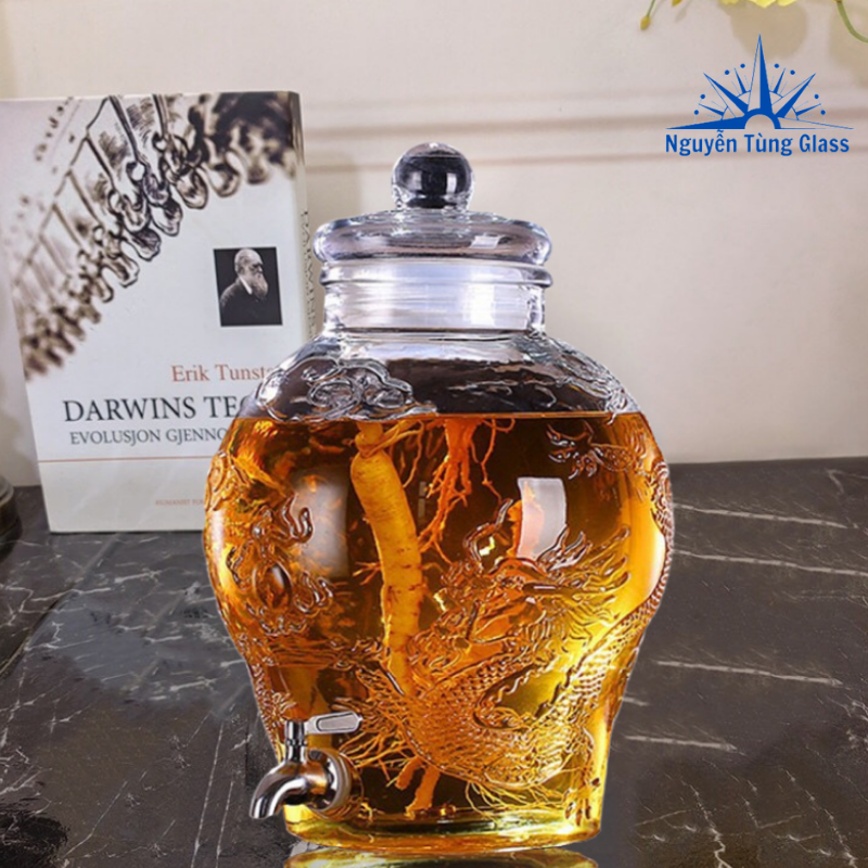 Bình ngâm rượu thuỷ tinh Chum Rồng 8 Lít