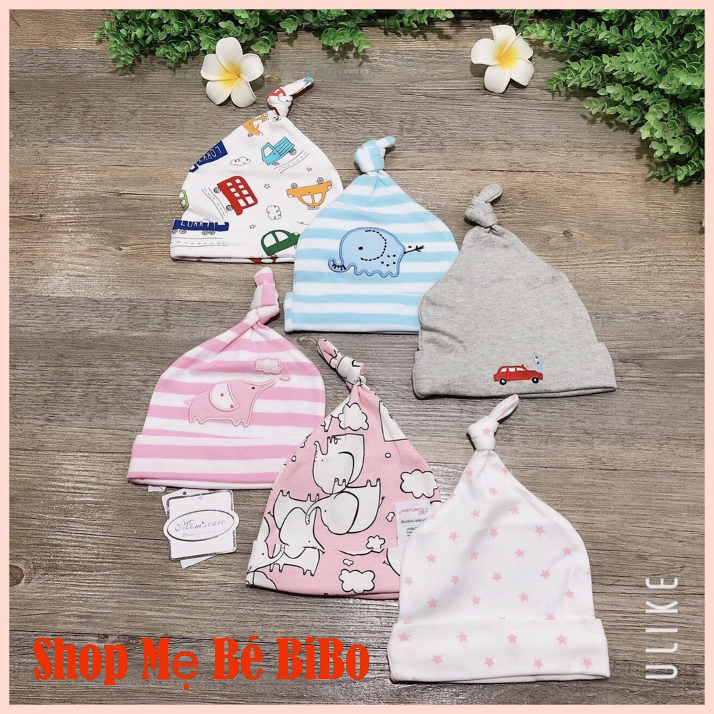 Mũ sơ sinh cho bé 0-6 tháng tuổi cột chóp, Set 3 nón sơ sinh cao cấp nhiều họa tiết đáng yêu