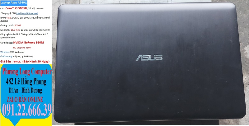 Bảng giá Laptop Asus A540LJ, i3 5005U, Ram 4GB, Hdd 500GB, NVIDIA 920M, 15.6 inch Phong Vũ