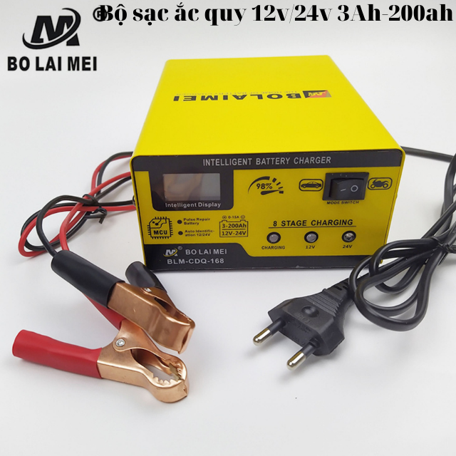 Bộ Sạc Bình ắc quy 12V 24V 3AH Đến 200AH BT-168 Sạc Cho ắc quy ô tô ăc quy Xe Máy ắc quy đồng nai ắc quy gs bình khô và nước tự ngắt khi đầy chống ngược cực có quạt tản nhiệt