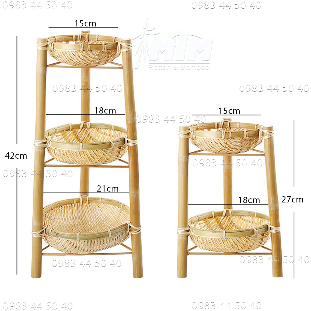 Rổ rá tre 3 tầng trang trí đồ ăn